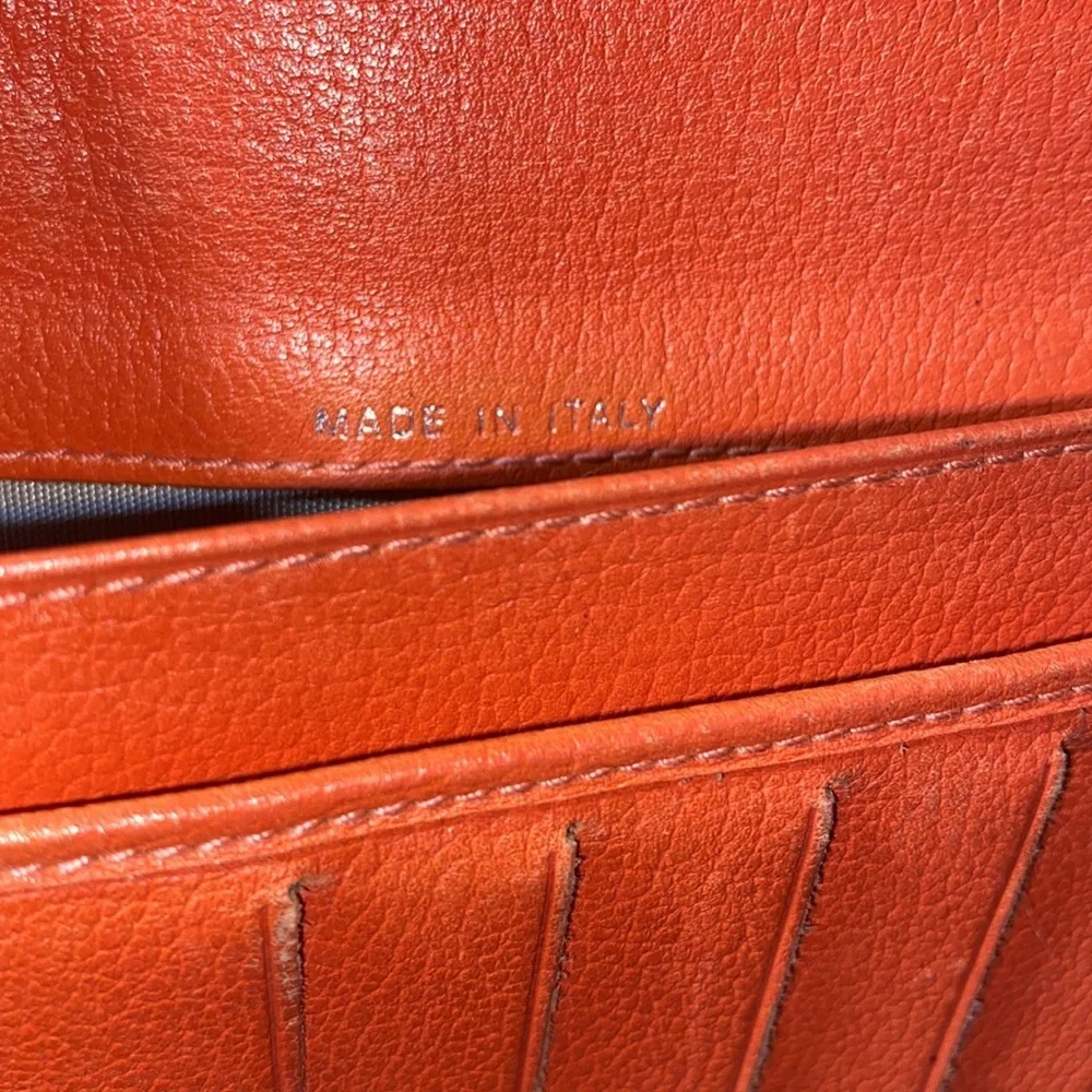 Vintage CHANEL Orange Leather Camellia Chain Wallet (2005)